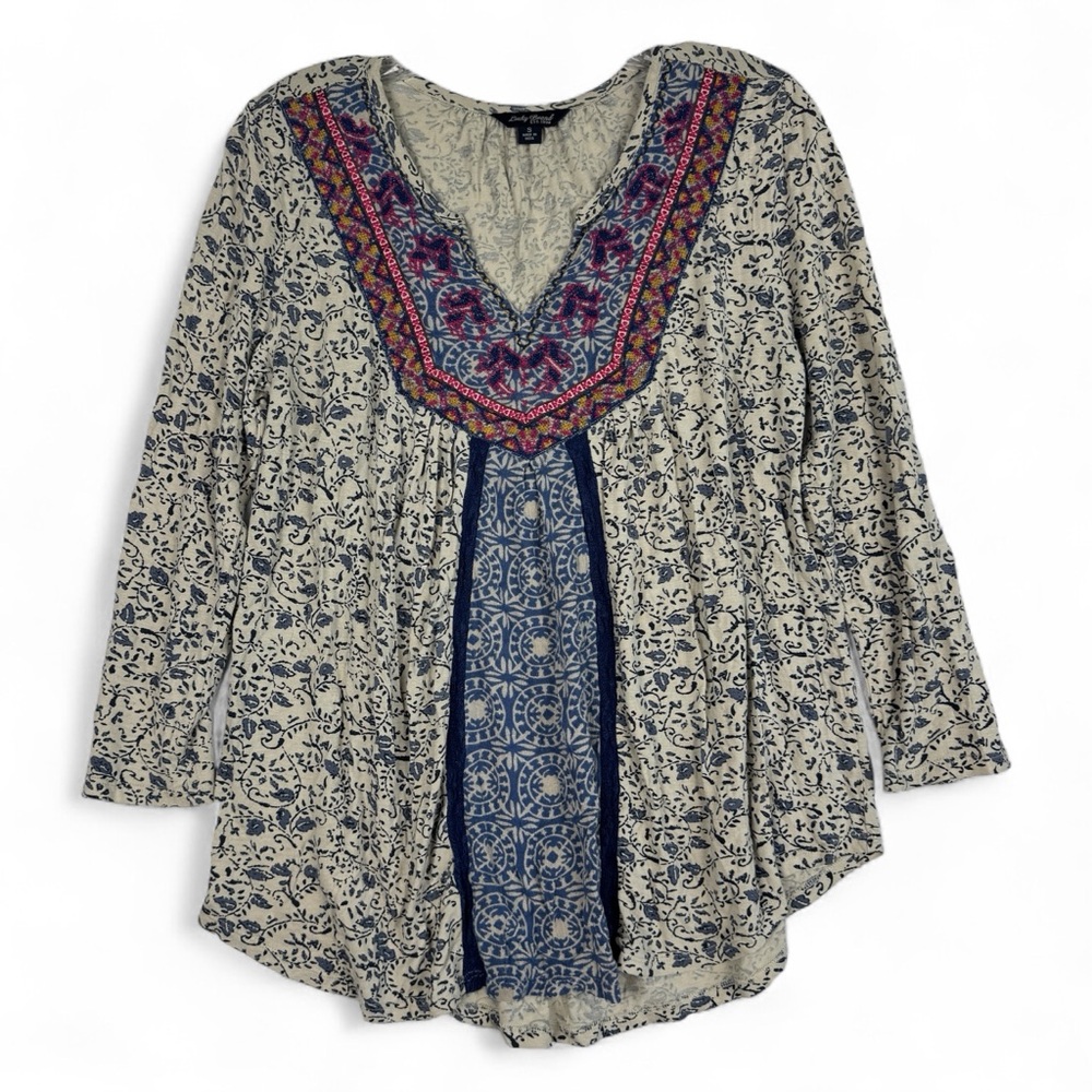 Lucky Brand Womens Top Slouchy Boho Embroidered Long Sleeve Size Small